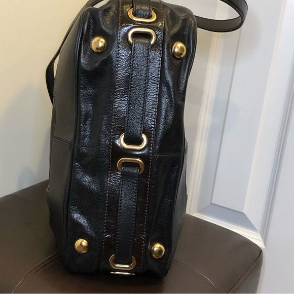 MARC JACOBS Black Italian Leather Grommet Accent Top Handle Crossbody Satchel - Picture 14 of 16